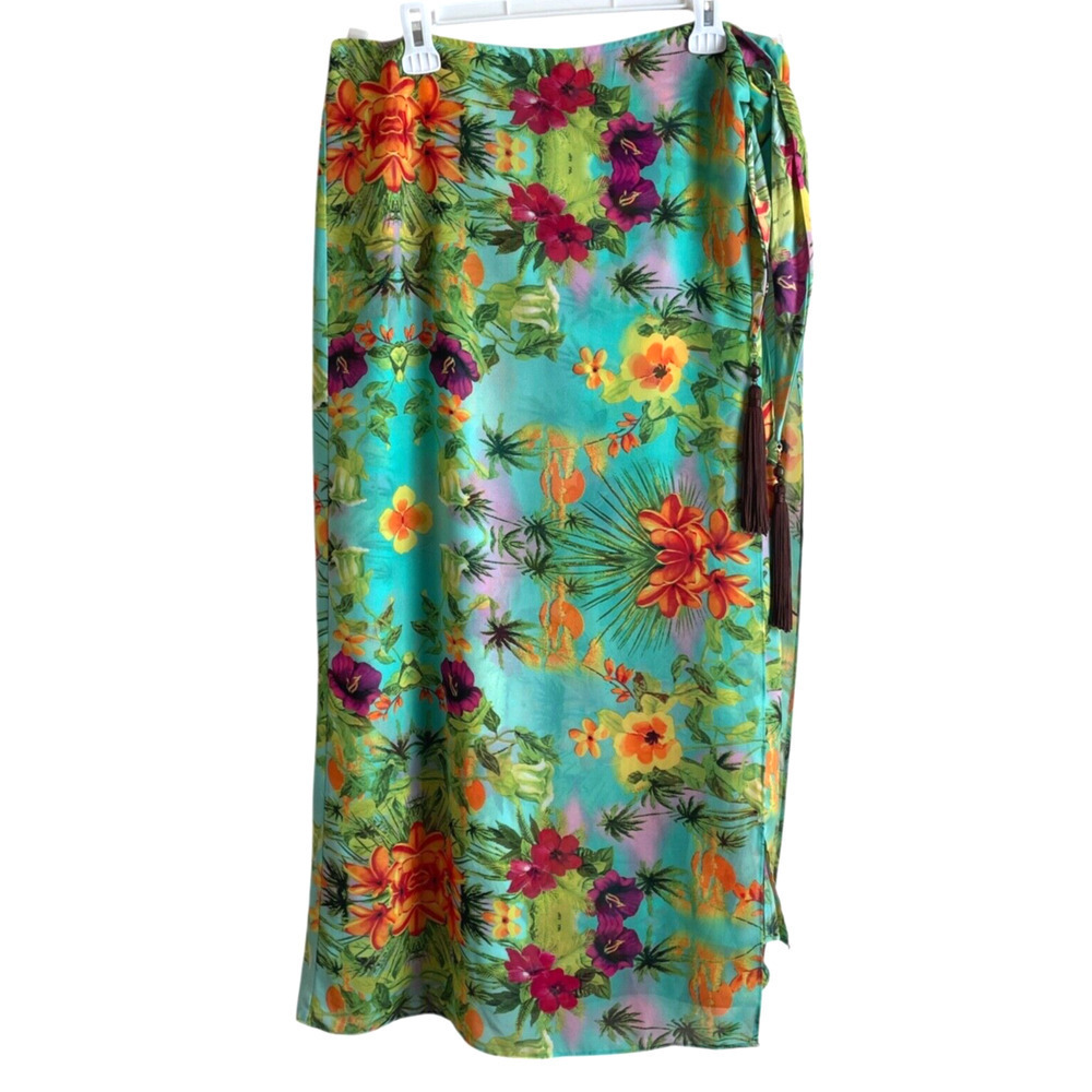 SOFT SURROUNDINGS Size Medium Tropical Resort Swimsuit Cover Tassel Sarong Wrap